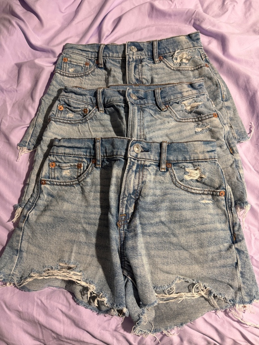 American Eagle Outfitters Light Blue Distressed Denim Shorts Trio